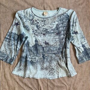Jess & Jane Y2K Italy & Paris Artistic Graphic Knit Top - Size XL